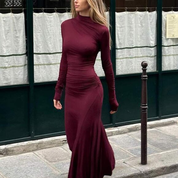 Elegant Solid Mock Neck Bodycon Dress for Women - Picture 4 of 5